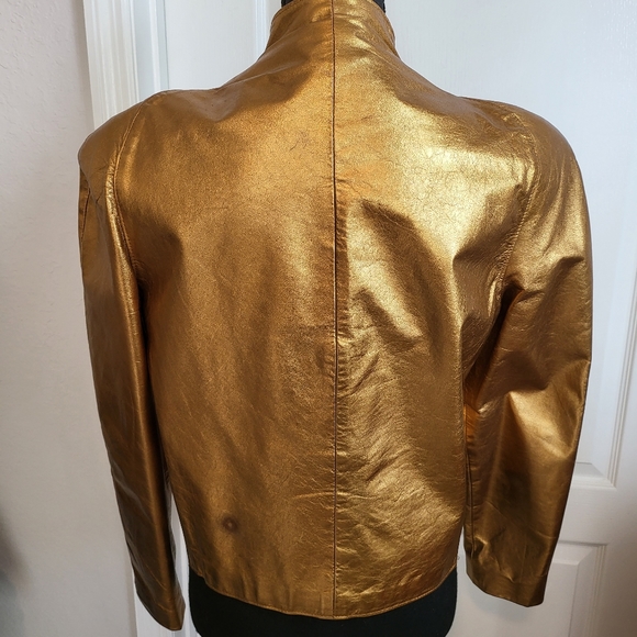 VINTAGE VAKKO RARE METALLIC GOLD LEATHER JACKET - Picture 3 of 9